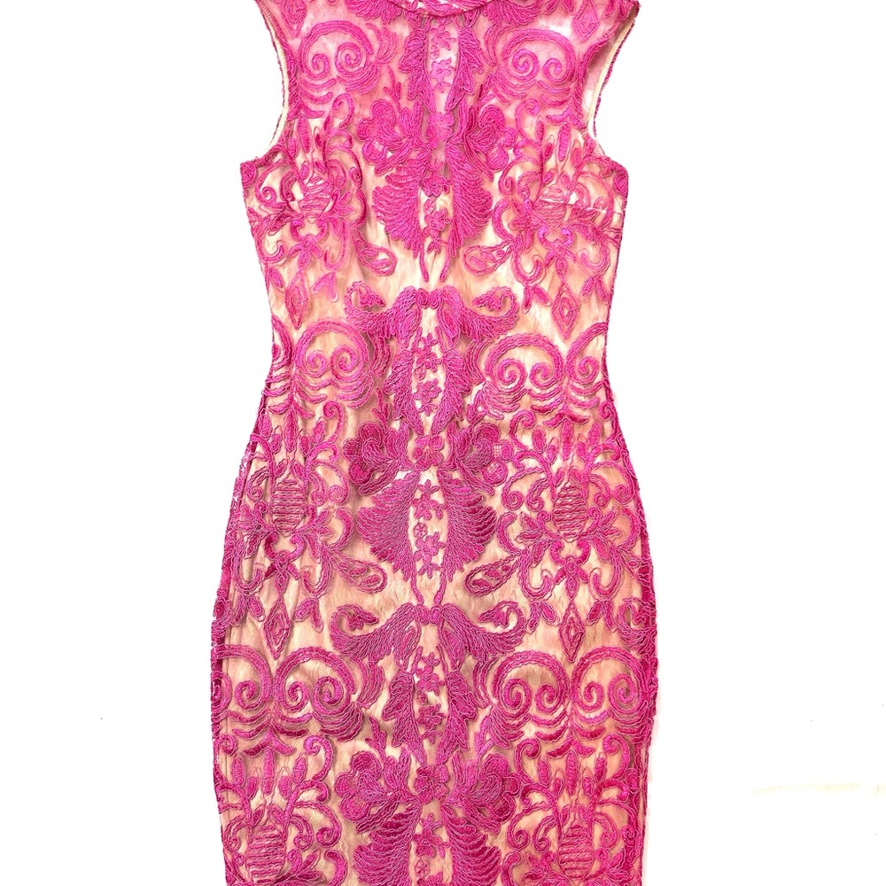 Hot Miami Styles Pink Tan Bodycon Midi Dress